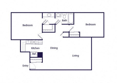 Two bedroom floor plan at The Pines Apartments in Lakewood CO